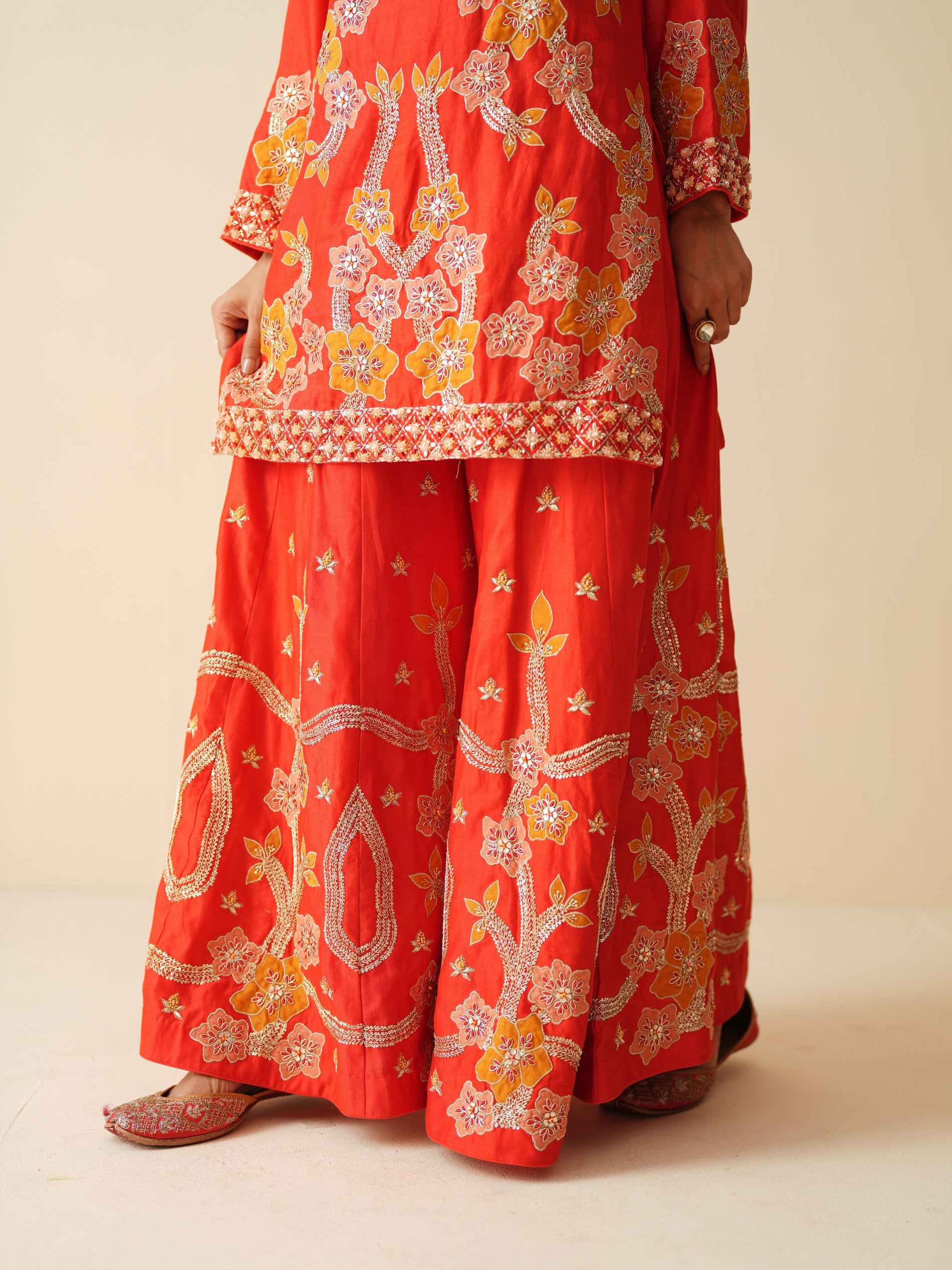 Designer Red Sharara Suit with Organza Dupatta