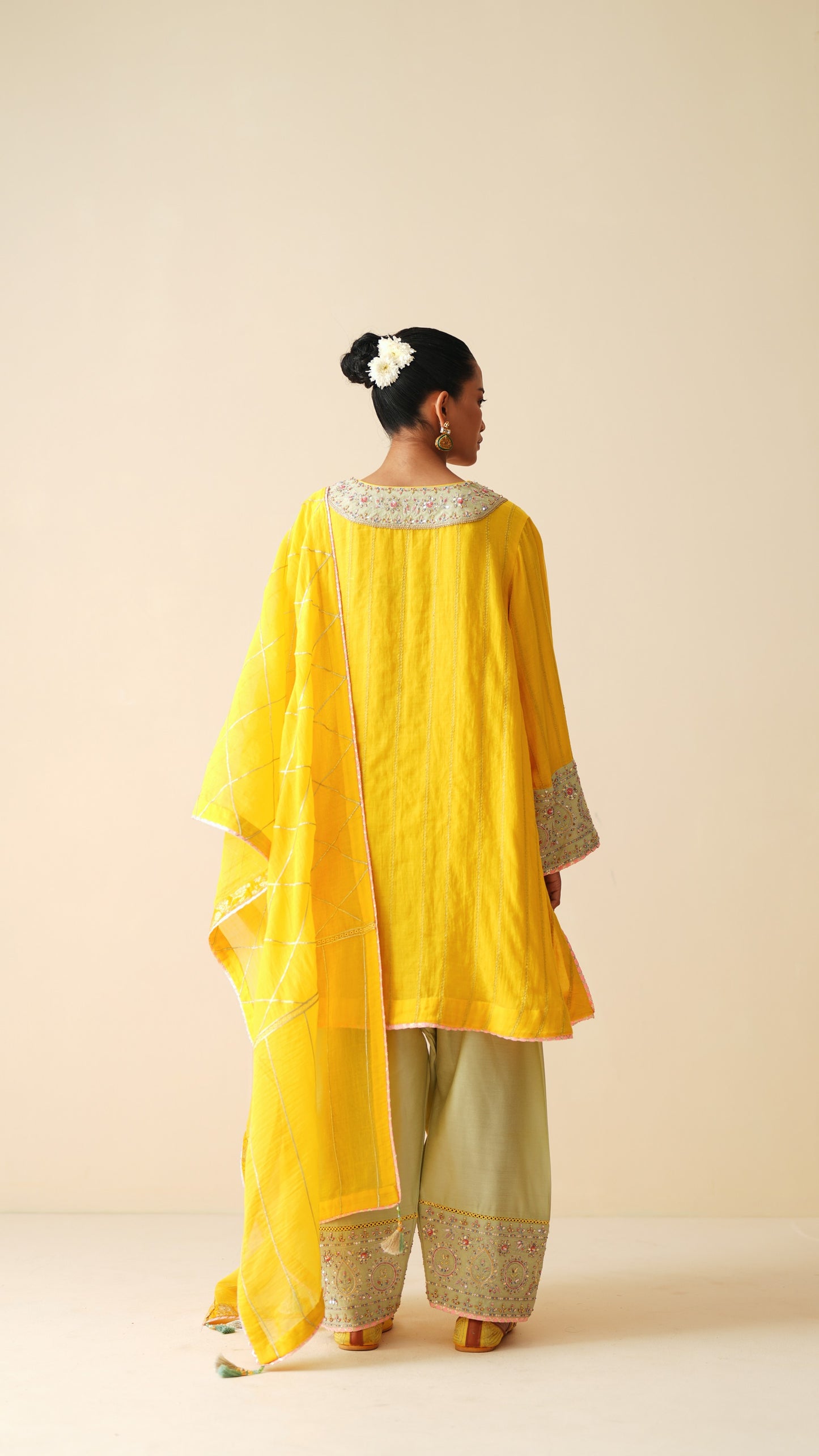 Mul Chanderi Embroidered Short Suit with Cotton Silk Bottom