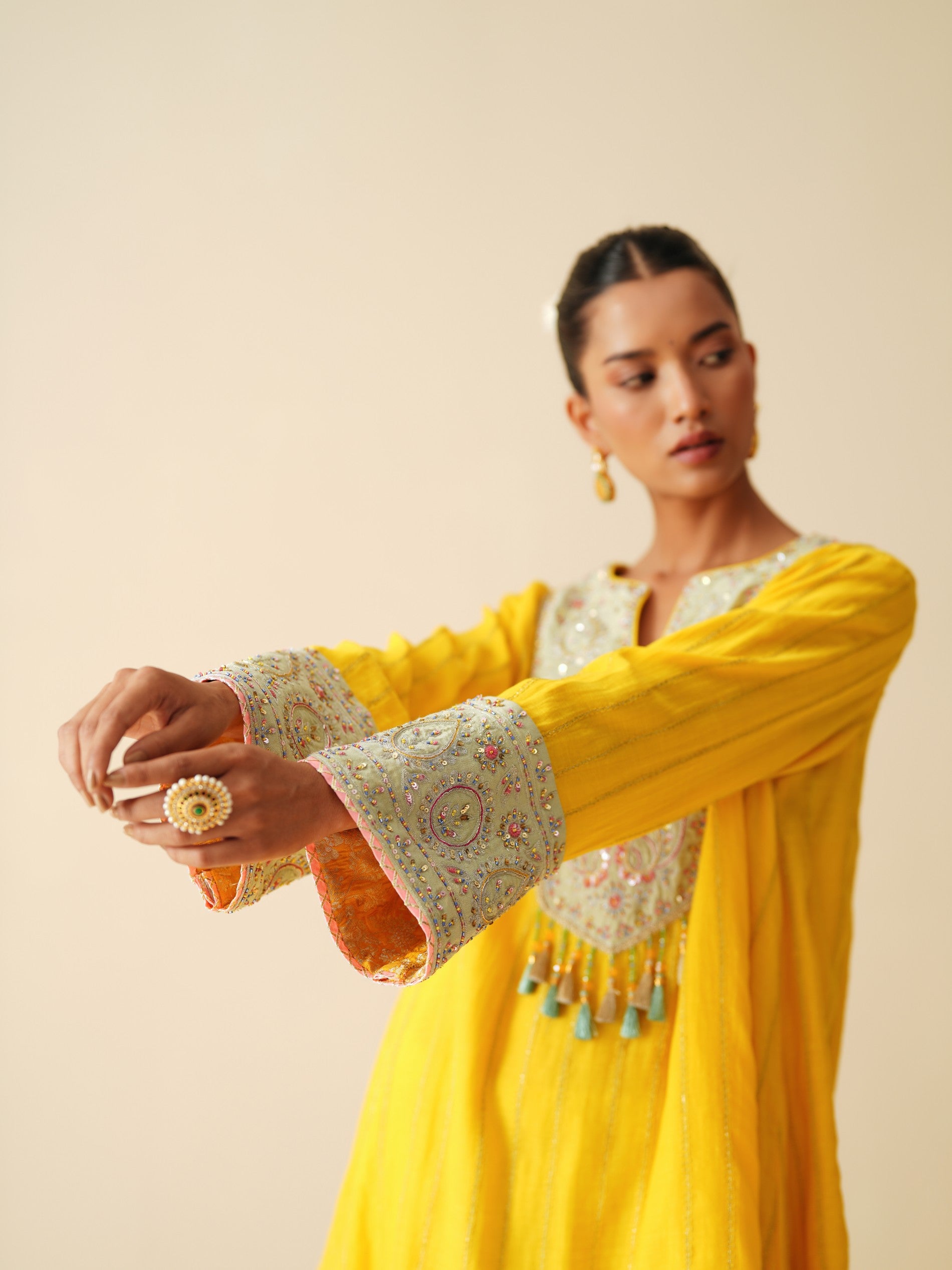 Mul Chanderi Embroidered Short Suit with Cotton Silk Bottom