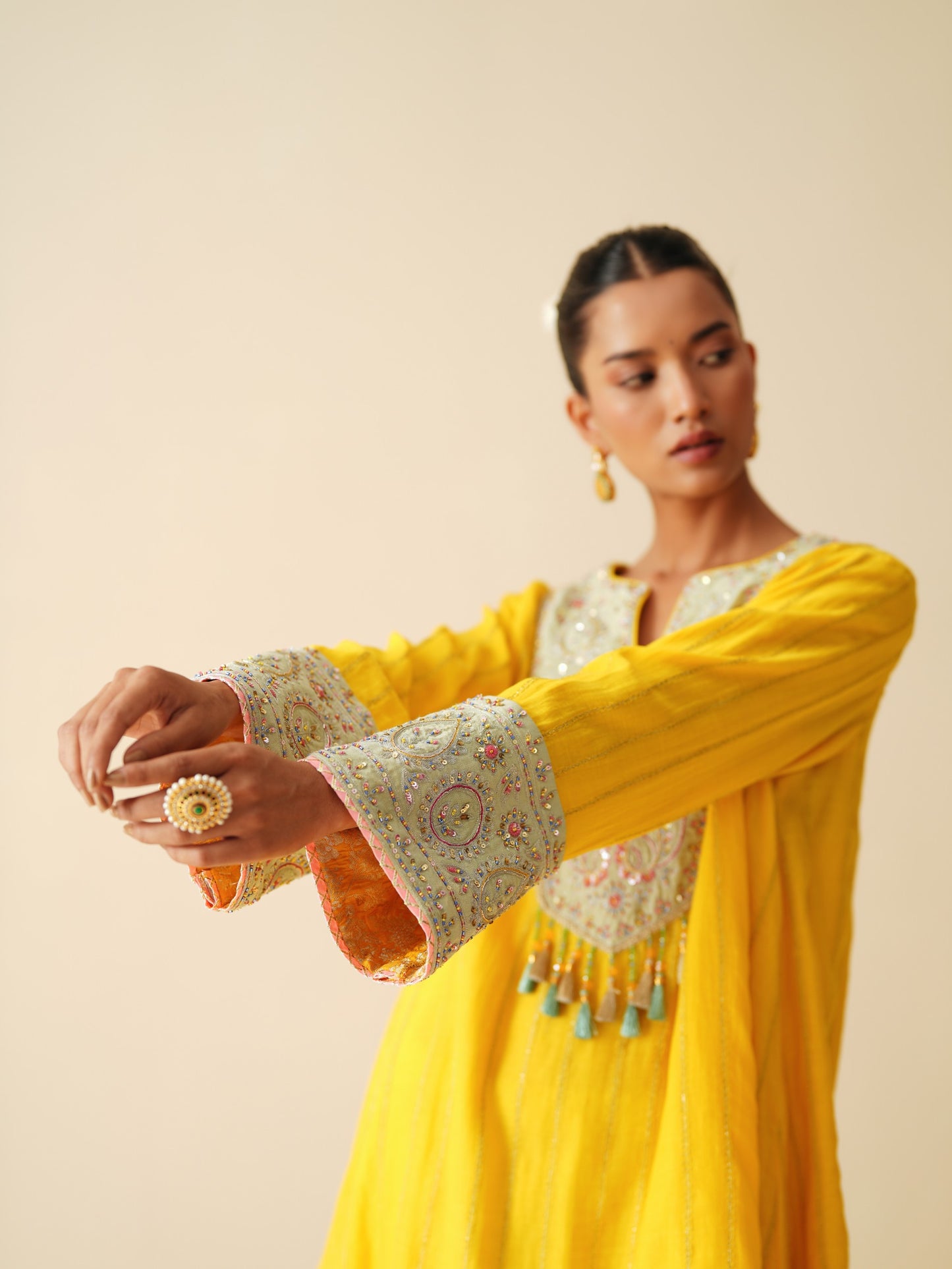 Mul Chanderi Embroidered Short Suit with Cotton Silk Bottom