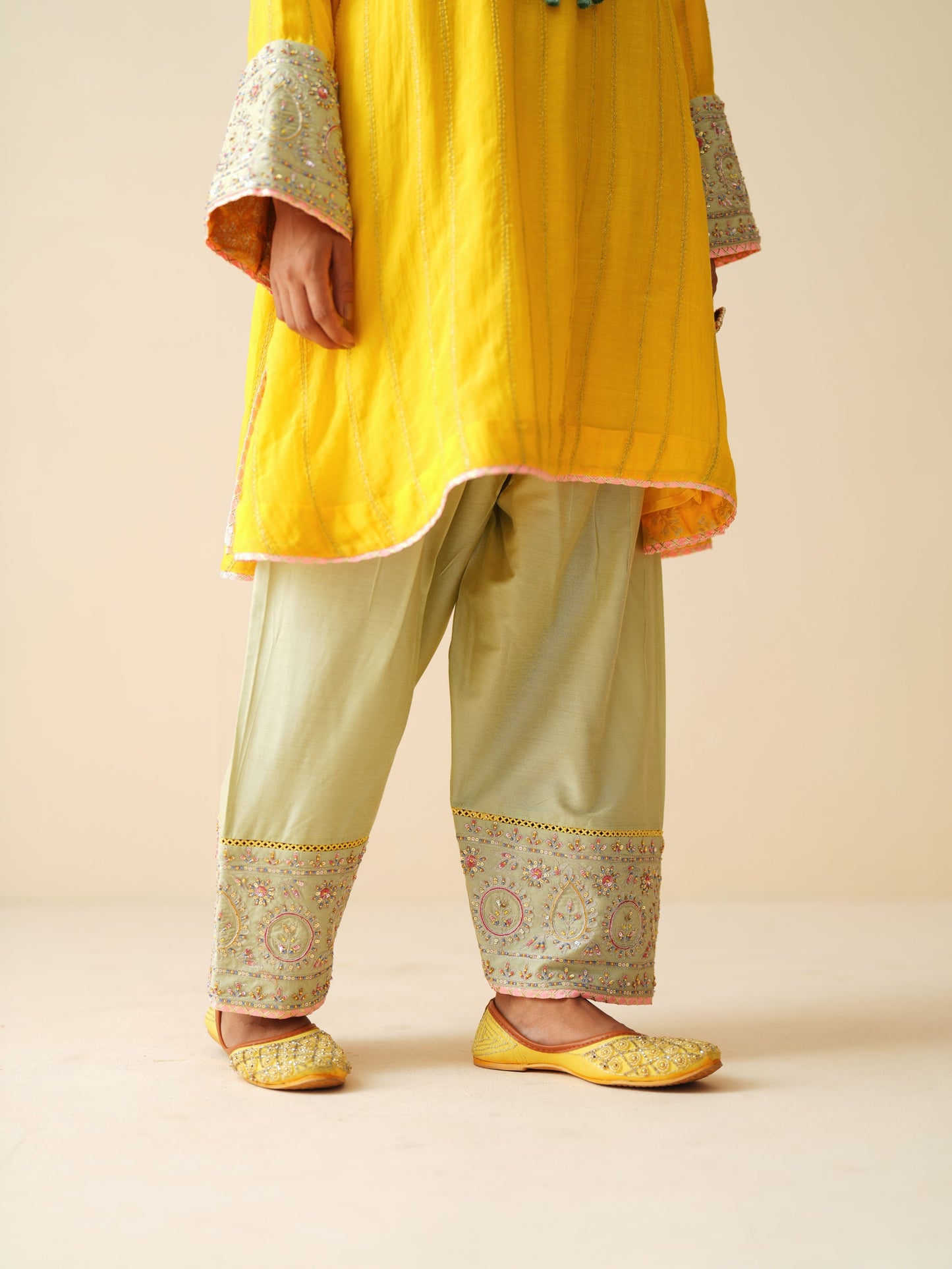 Mul Chanderi Embroidered Short Suit with Cotton Silk Bottom