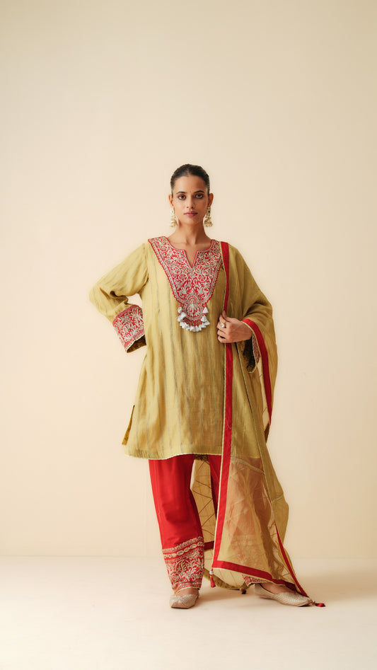 Mul Chanderi & Cotton Silk Ethnic Set with Embroidered Dupatta