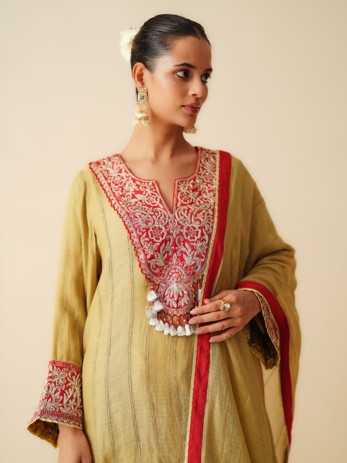 Mul Chanderi & Cotton Silk Ethnic Set with Embroidered Dupatta