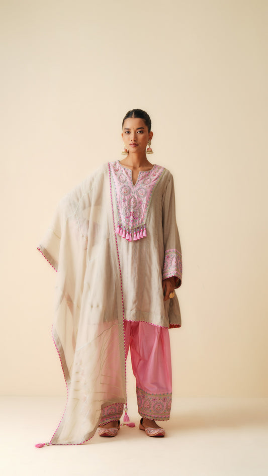 Traditional Mul Chanderi Suit with Embroidered Dupatta