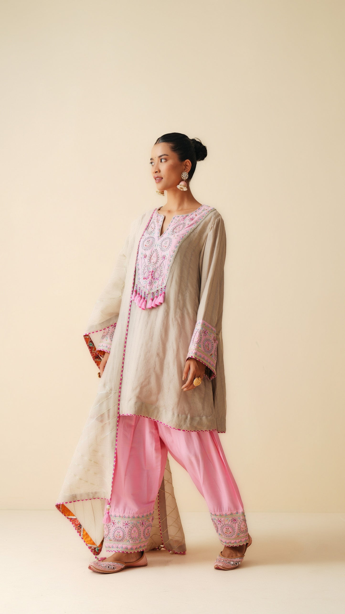 Traditional Mul Chanderi Suit with Embroidered Dupatta