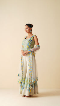Designer Tissue Chanderi Sharara Set with Blouse and Net Dupatta