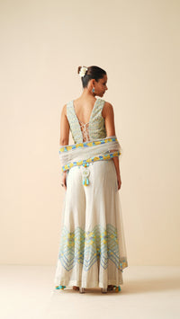 Designer Tissue Chanderi Sharara Set with Blouse and Net Dupatta