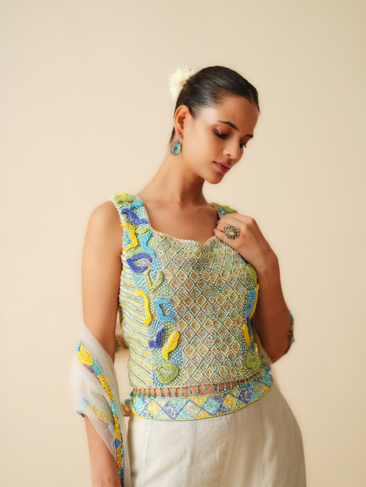 Designer Tissue Chanderi Sharara Set with Blouse and Net Dupatta