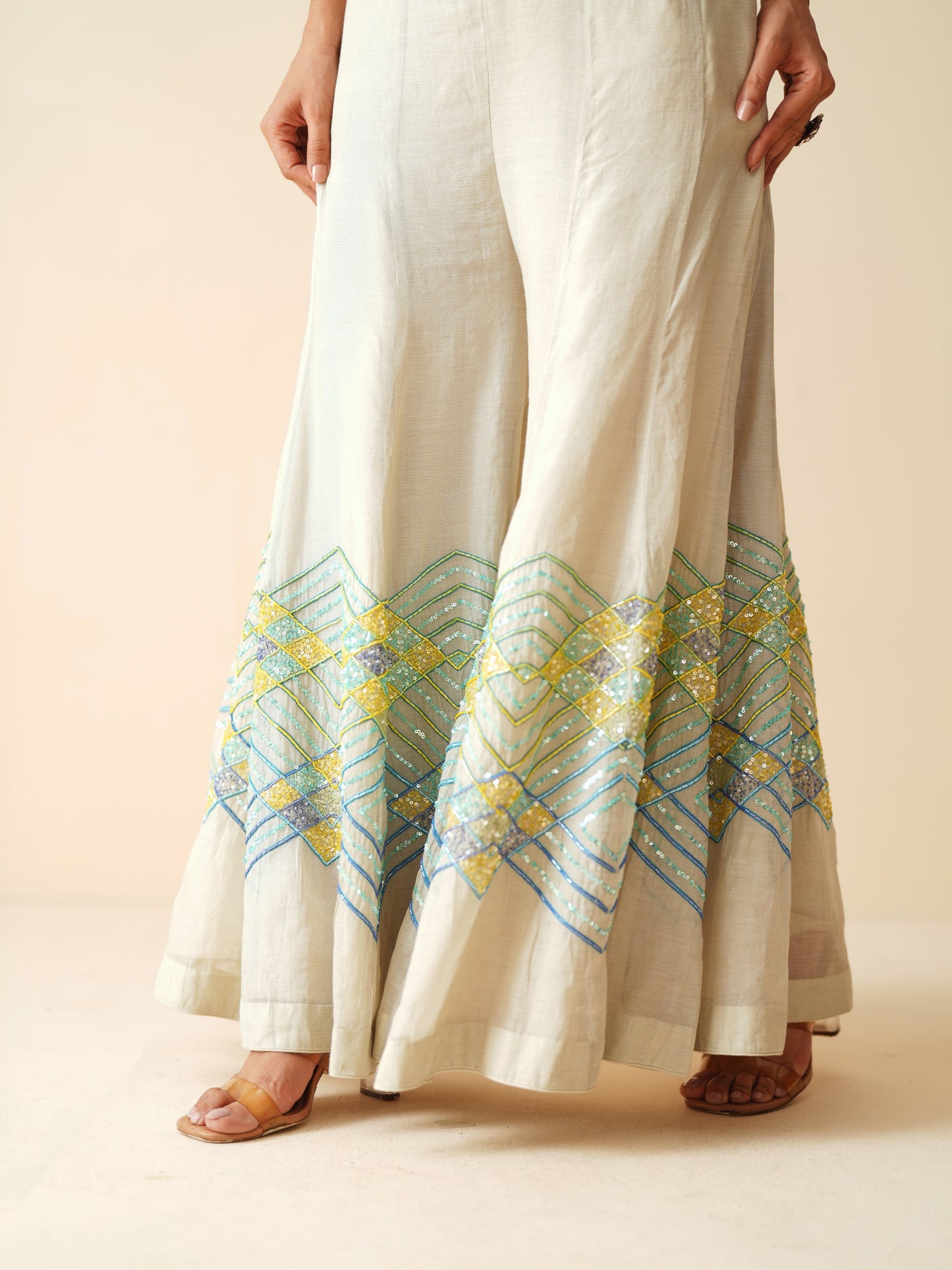 Designer Tissue Chanderi Sharara Set with Blouse and Net Dupatta