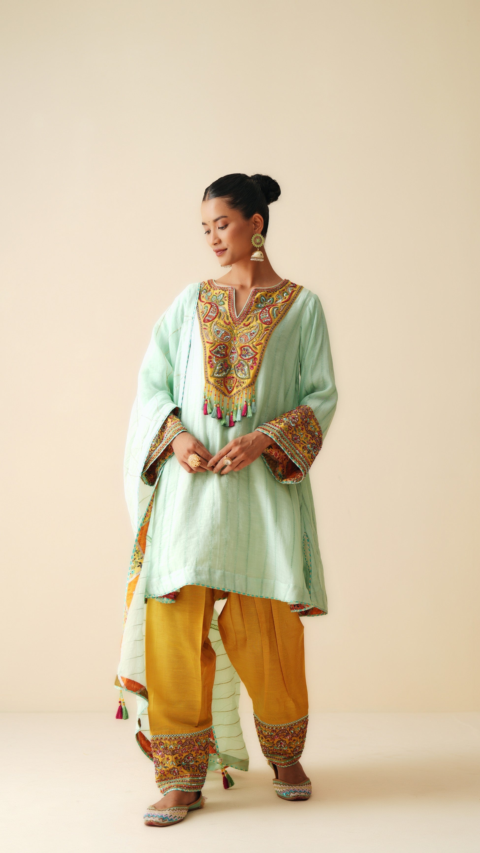 Designer Mul Chanderi Ethnic Suit with Embroidered Cotton Silk Salwar