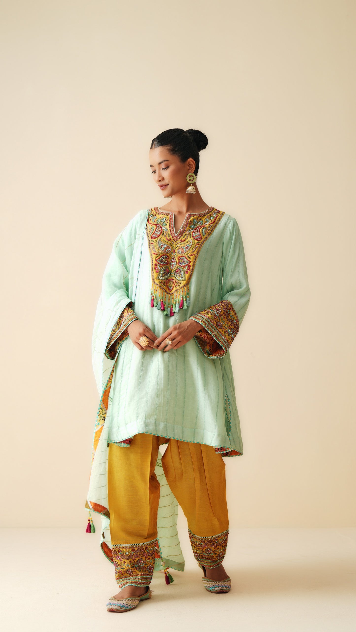 Designer Mul Chanderi Ethnic Suit with Embroidered Cotton Silk Salwar