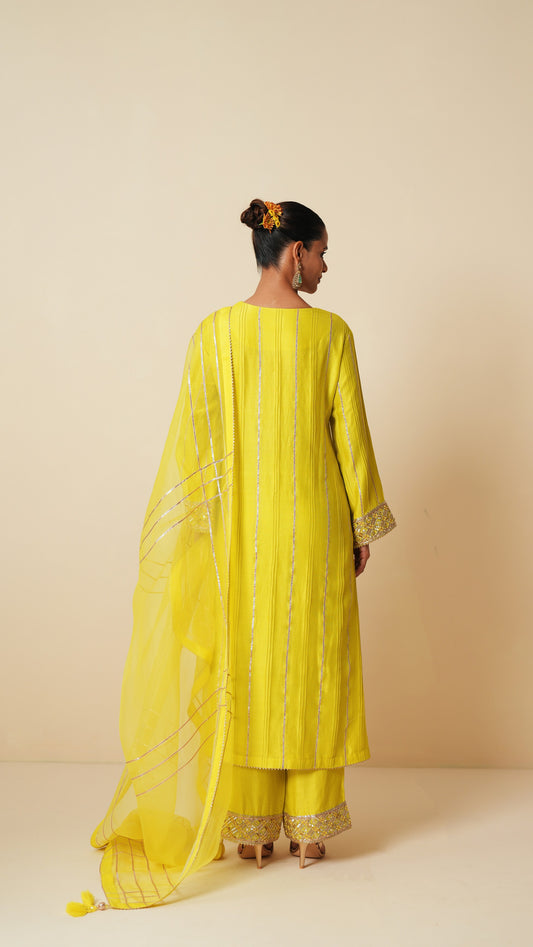 Yellow Chanderi Suit with Gota Work and Pure Organza Dupatta