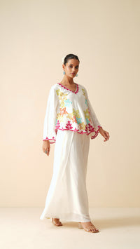 Designer Off White Frock Style Cord-Set in Muslin Silk