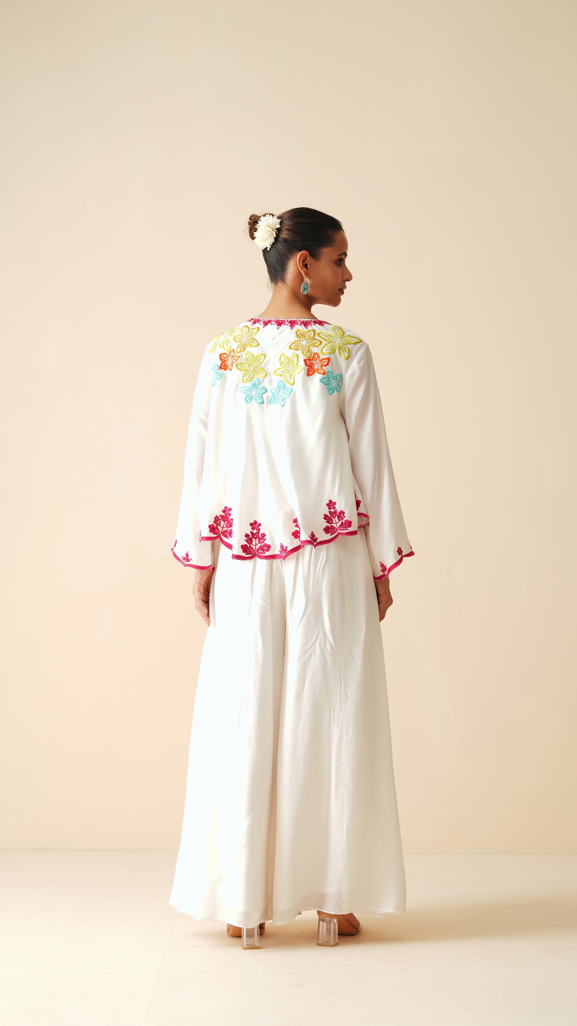 Designer Off White Frock Style Cord-Set in Muslin Silk