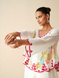 Designer Off White Frock Style Cord-Set in Muslin Silk