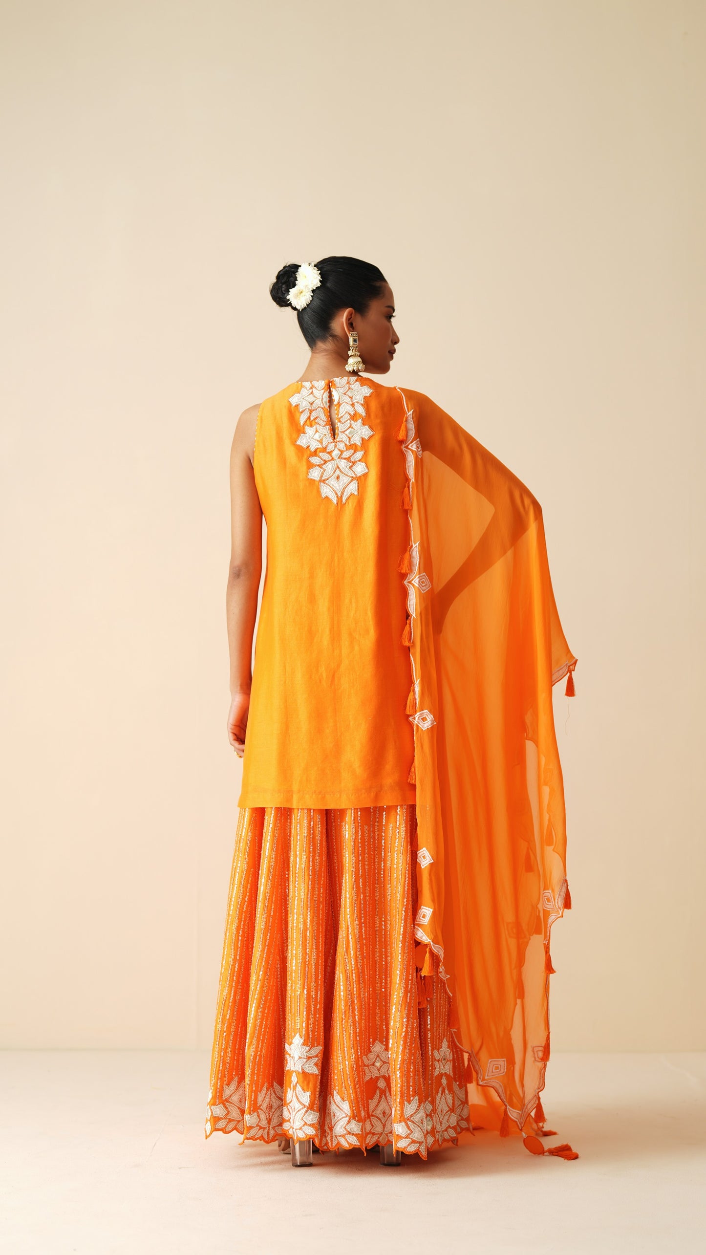 Designer Orange Sharara Set for Women in Chanderi Silk & Organza Dupatta