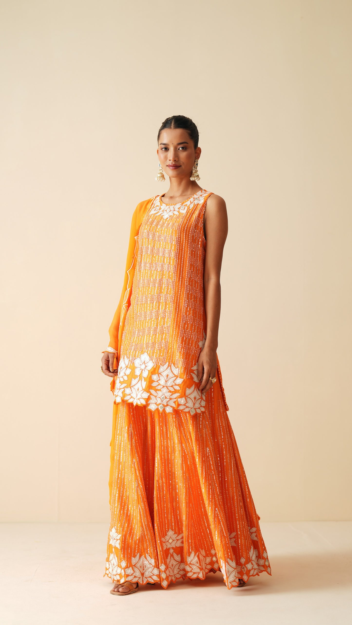 Designer Orange Sharara Set for Women in Chanderi Silk & Organza Dupatta