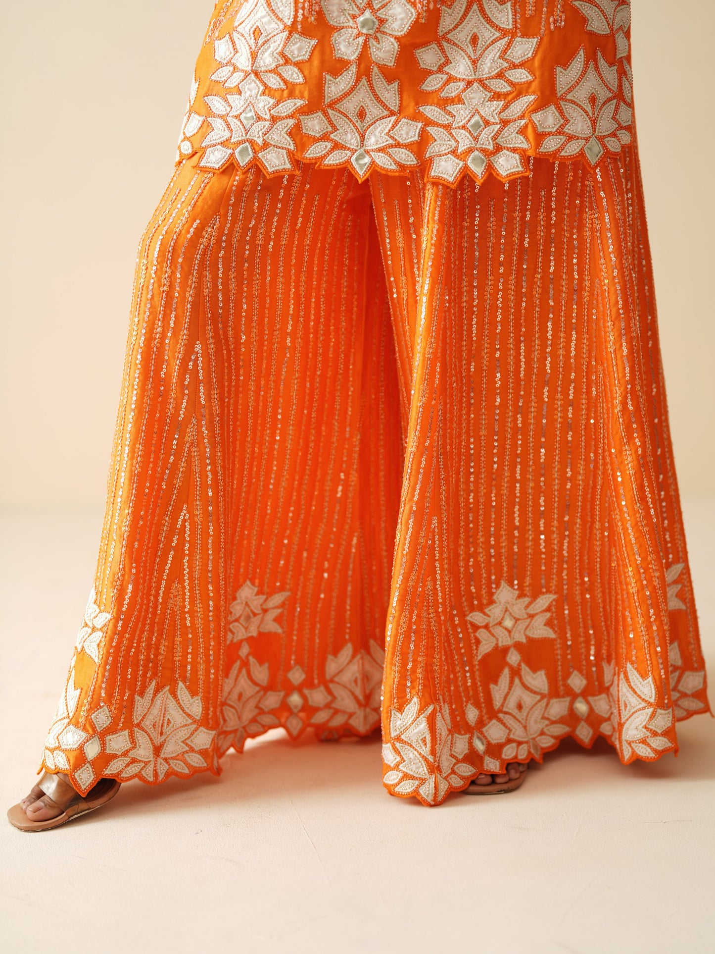 Designer Orange Sharara Set for Women in Chanderi Silk & Organza Dupatta