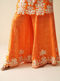 Designer Orange Sharara Set for Women in Chanderi Silk & Organza Dupatta