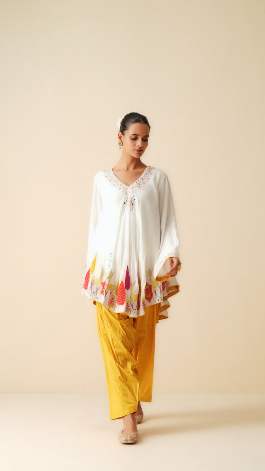 White Muslin Short Shirt with Semi-Pakistani Salwar