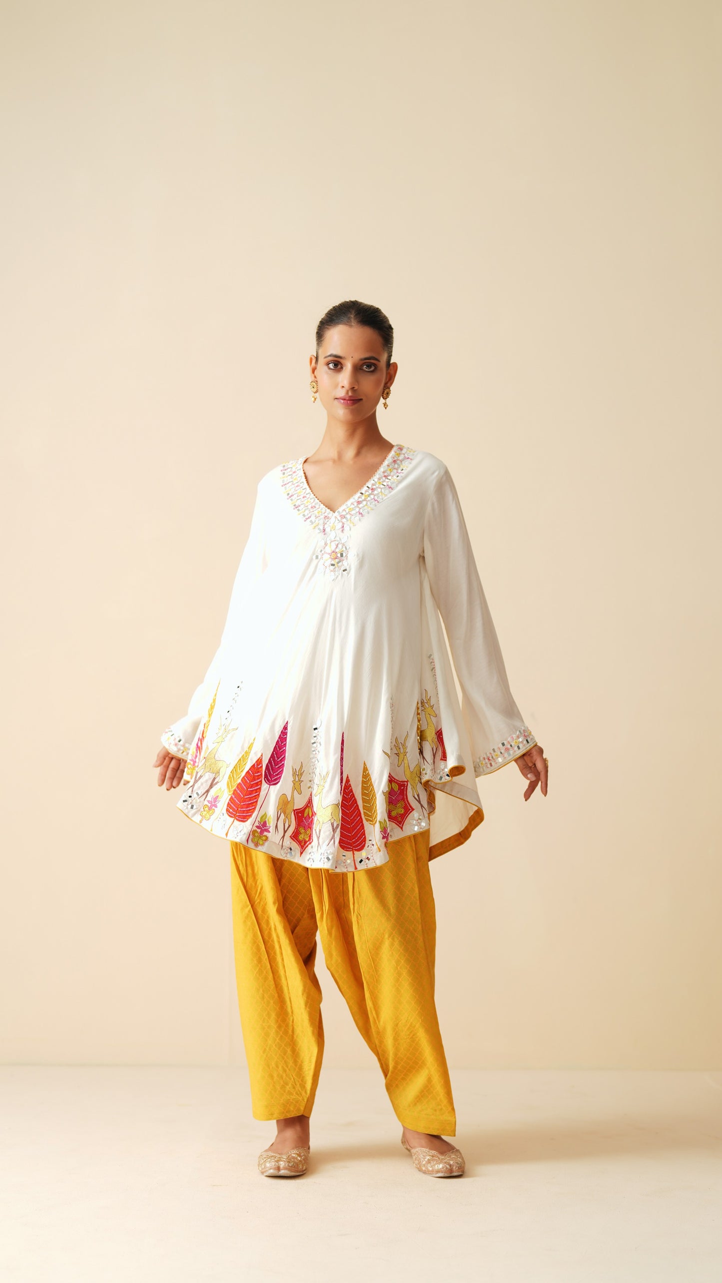 White Muslin Short Shirt with Semi-Pakistani Salwar