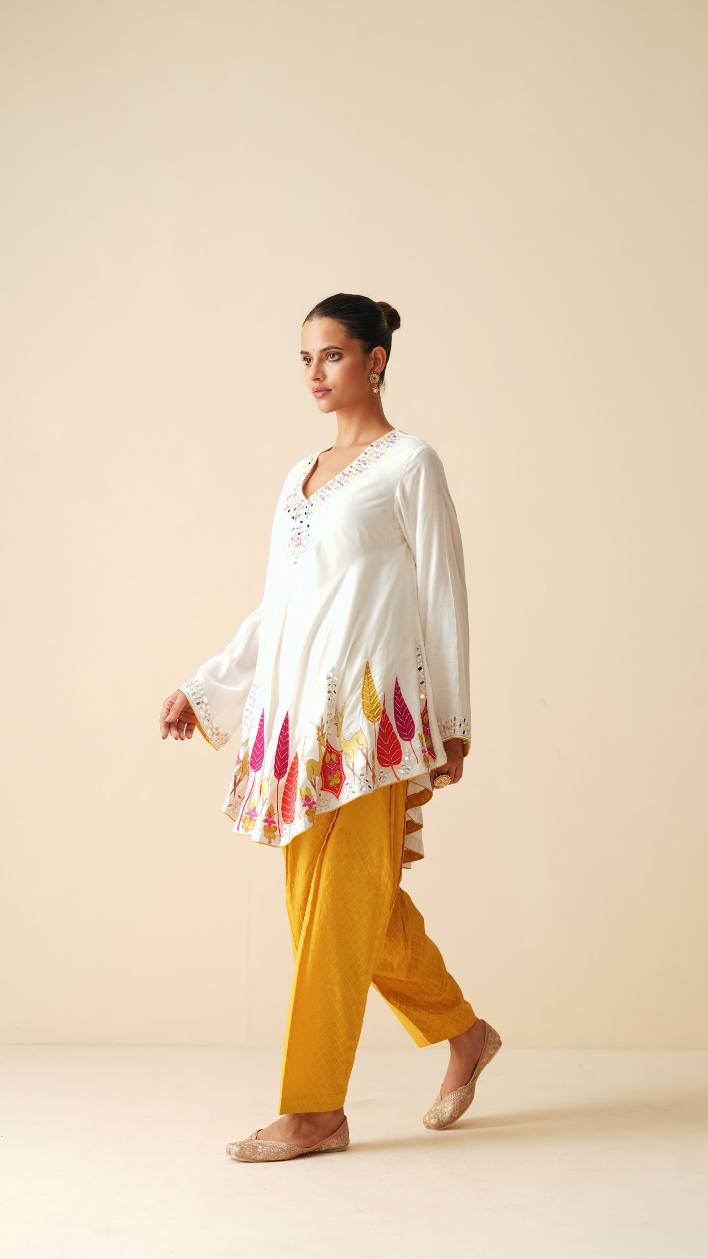 White Muslin Short Shirt with Semi-Pakistani Salwar