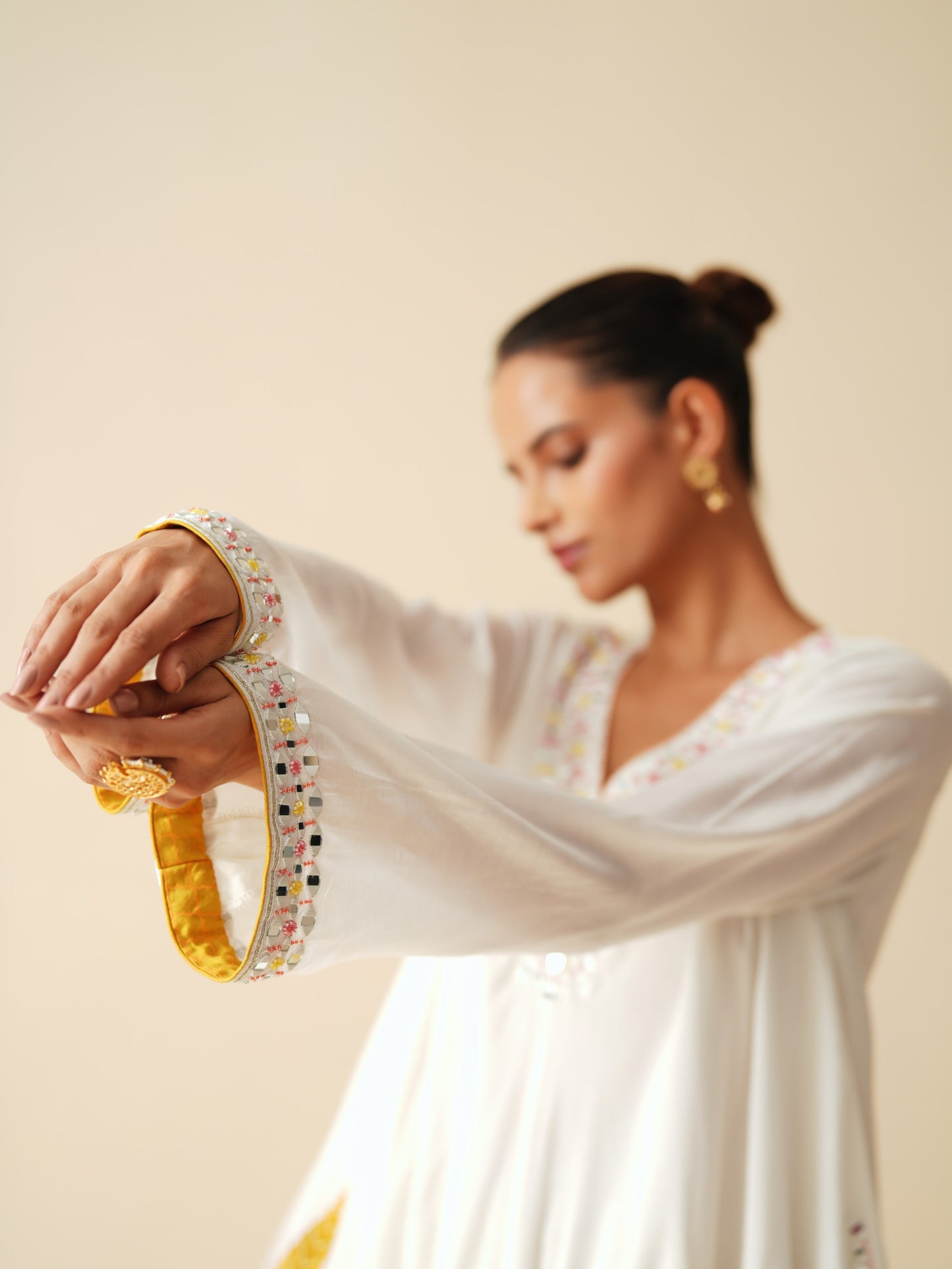 White Muslin Short Shirt with Semi-Pakistani Salwar