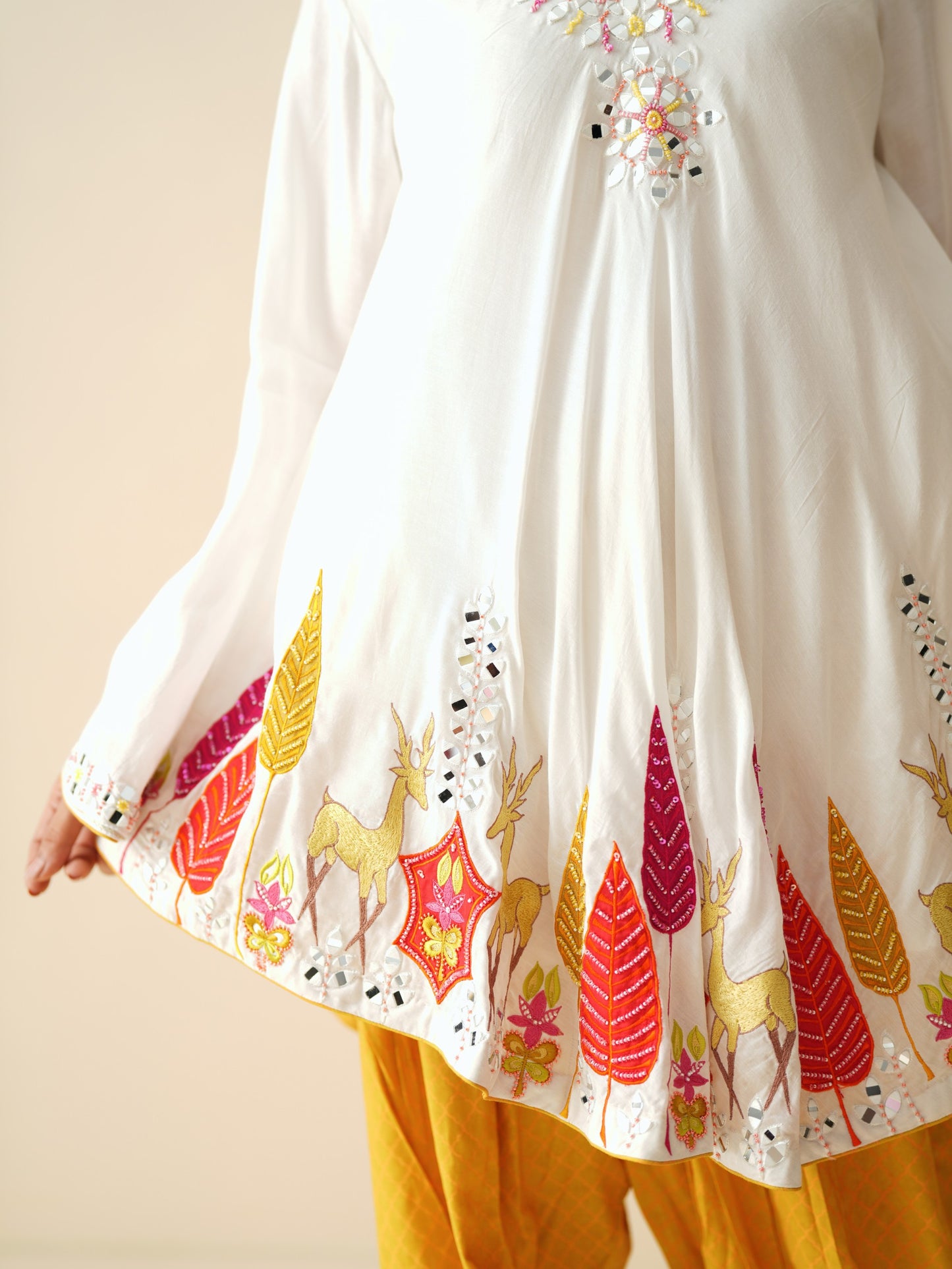 White Muslin Short Shirt with Semi-Pakistani Salwar