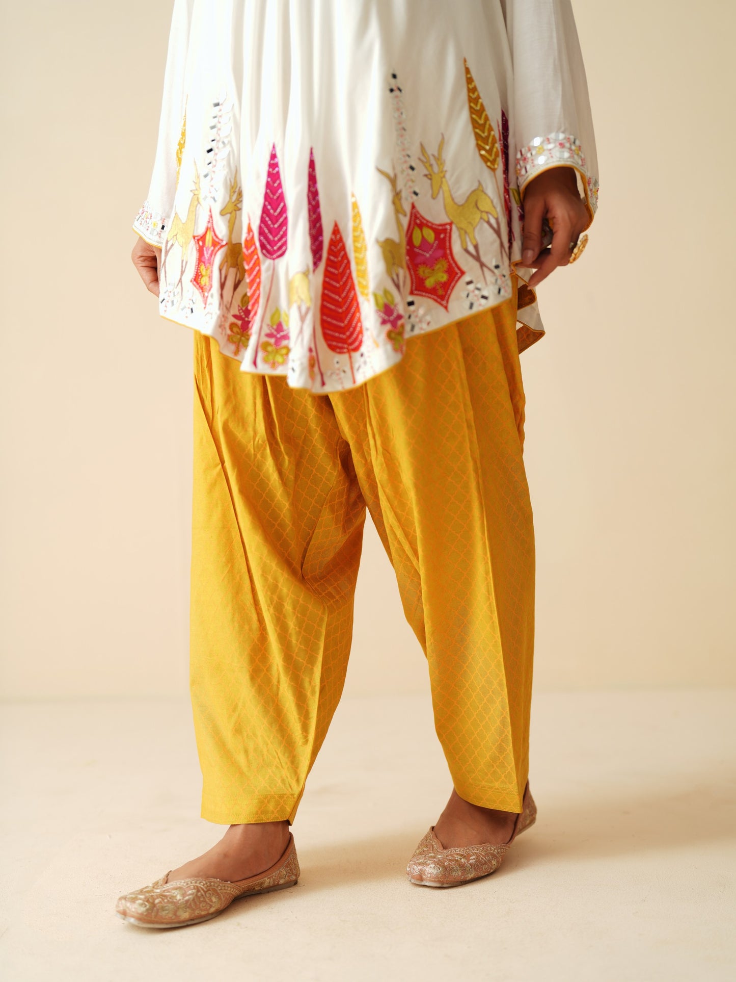 White Muslin Short Shirt with Semi-Pakistani Salwar