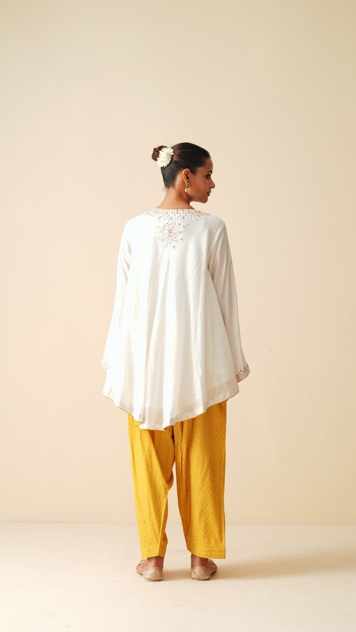 White Muslin Short Shirt with Semi-Pakistani Salwar