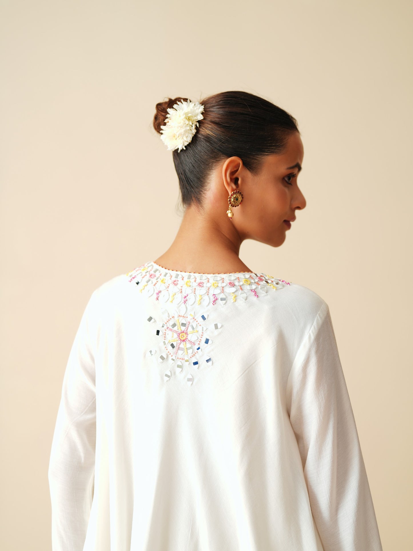 White Muslin Short Shirt with Semi-Pakistani Salwar