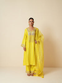 Yellow Chanderi Suit with Gota Work and Pure Organza Dupatta