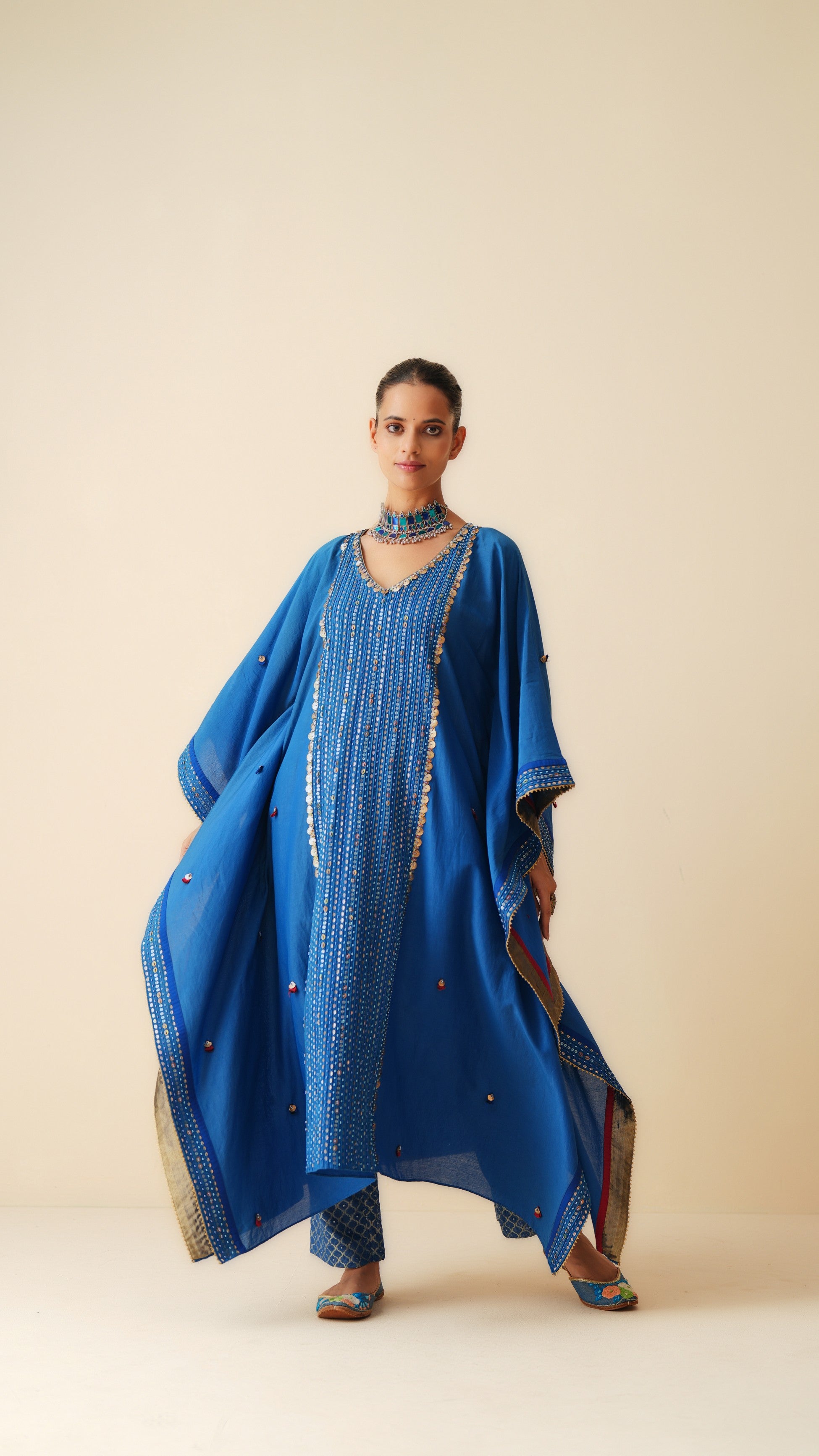 Designer Royal Blue Ethnic Wear Kaftan Set for Women