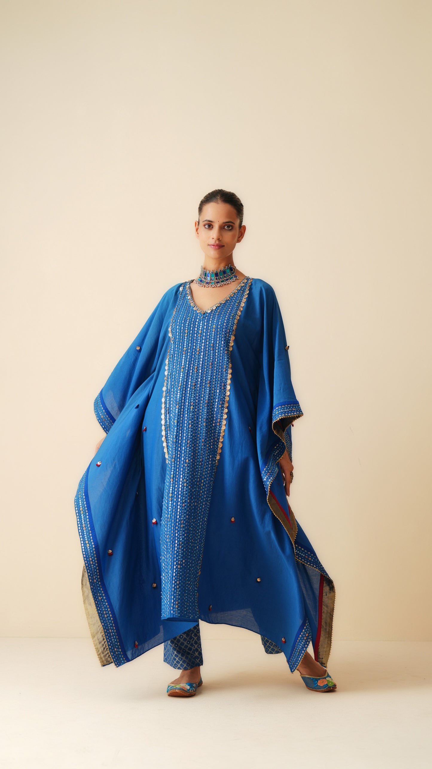 Designer Royal Blue Ethnic Wear Kaftan Set for Women
