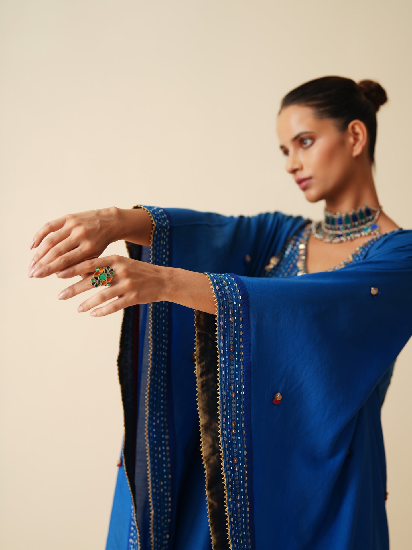 Designer Royal Blue Ethnic Wear Kaftan Set for Women