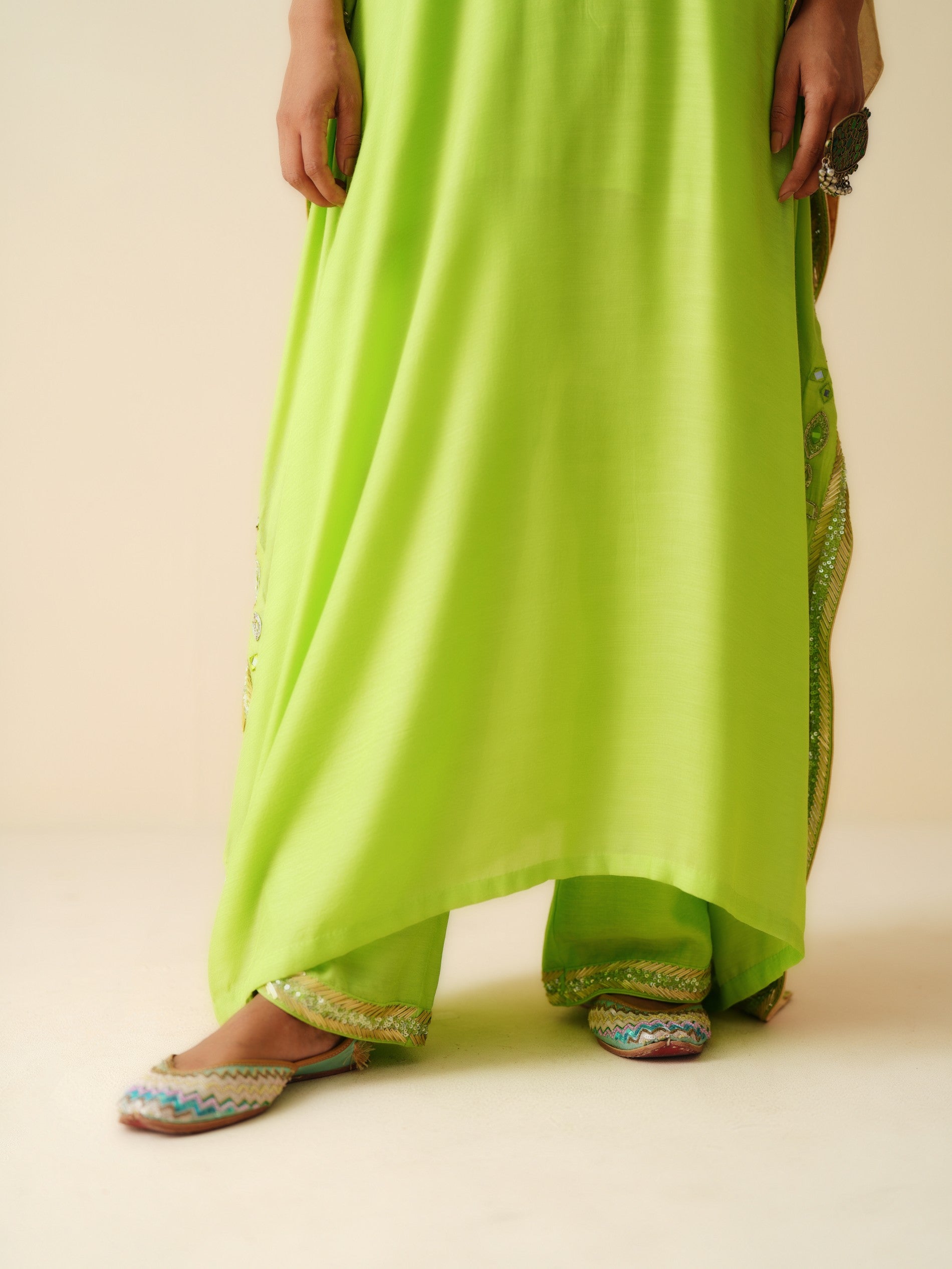Parrot Green Ethnic Kurta Set for Festive Wear