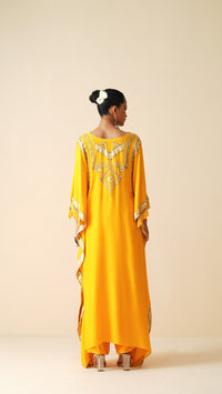 Designer Muslin Kaftan Set for Women in Mustard Orange
