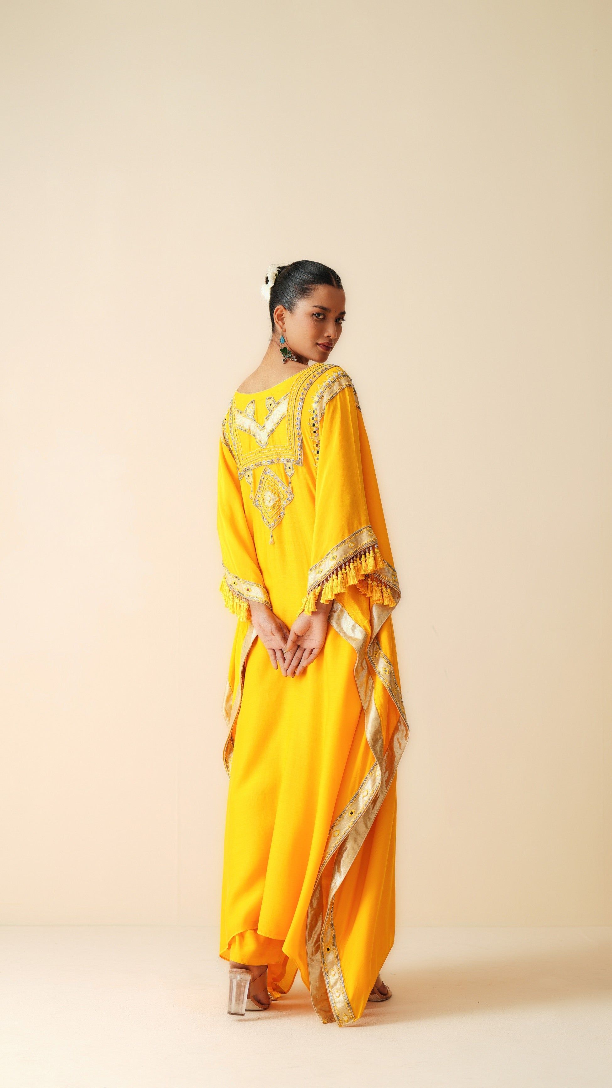 Designer Muslin Kaftan Set for Women in Mustard Orange