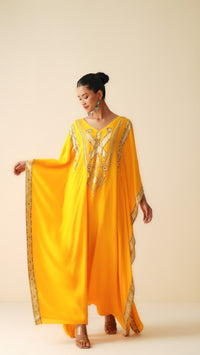 Designer Muslin Kaftan Set for Women in Mustard Orange