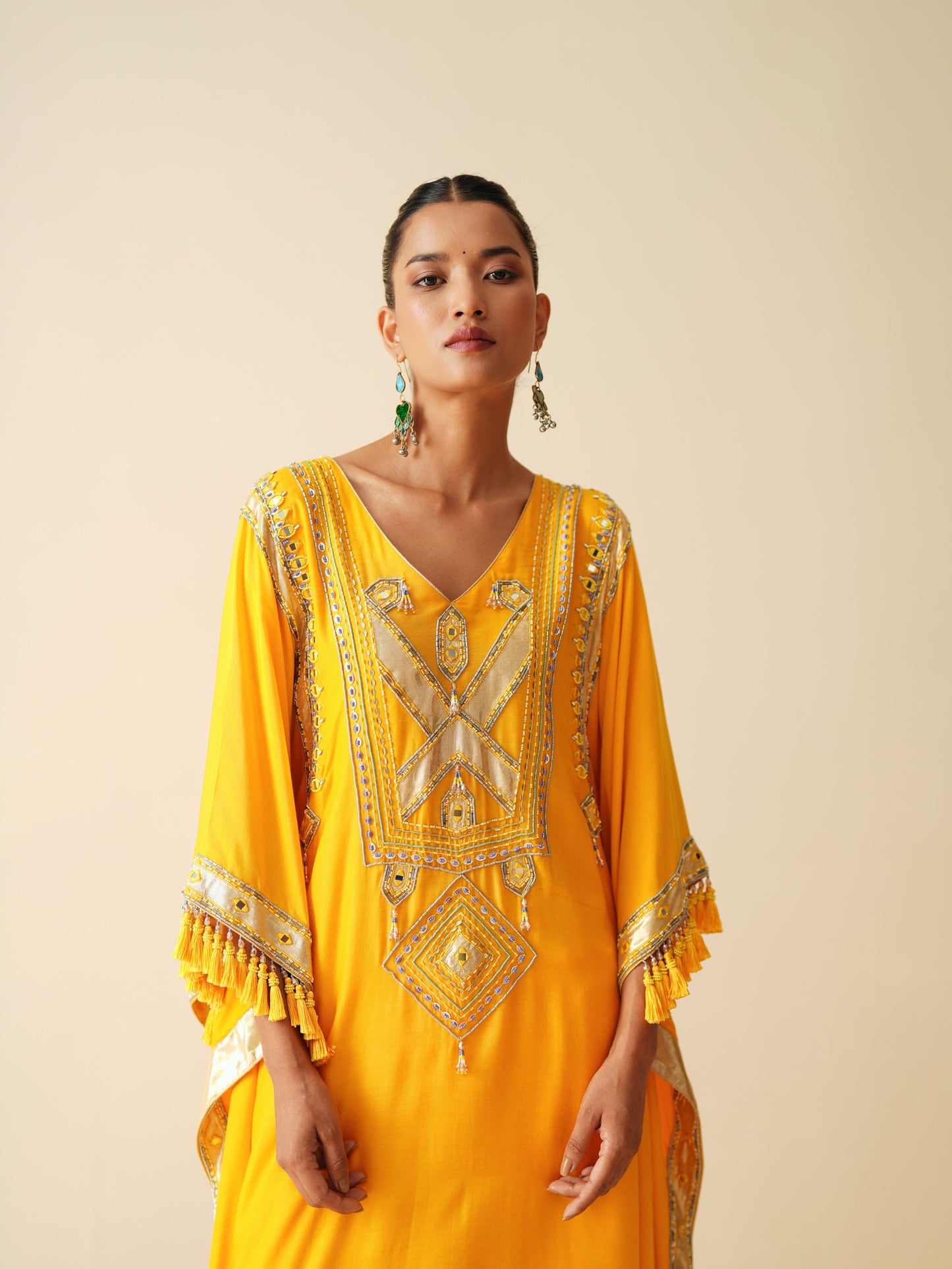 Designer Muslin Kaftan Set for Women in Mustard Orange