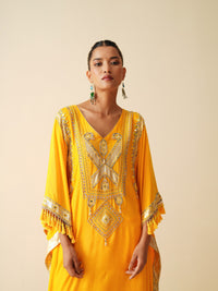 Designer Muslin Kaftan Set for Women in Mustard Orange