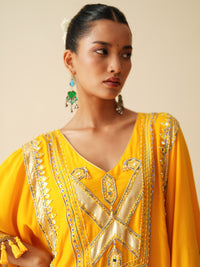 Designer Muslin Kaftan Set for Women in Mustard Orange