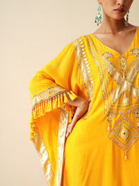 Designer Muslin Kaftan Set for Women in Mustard Orange