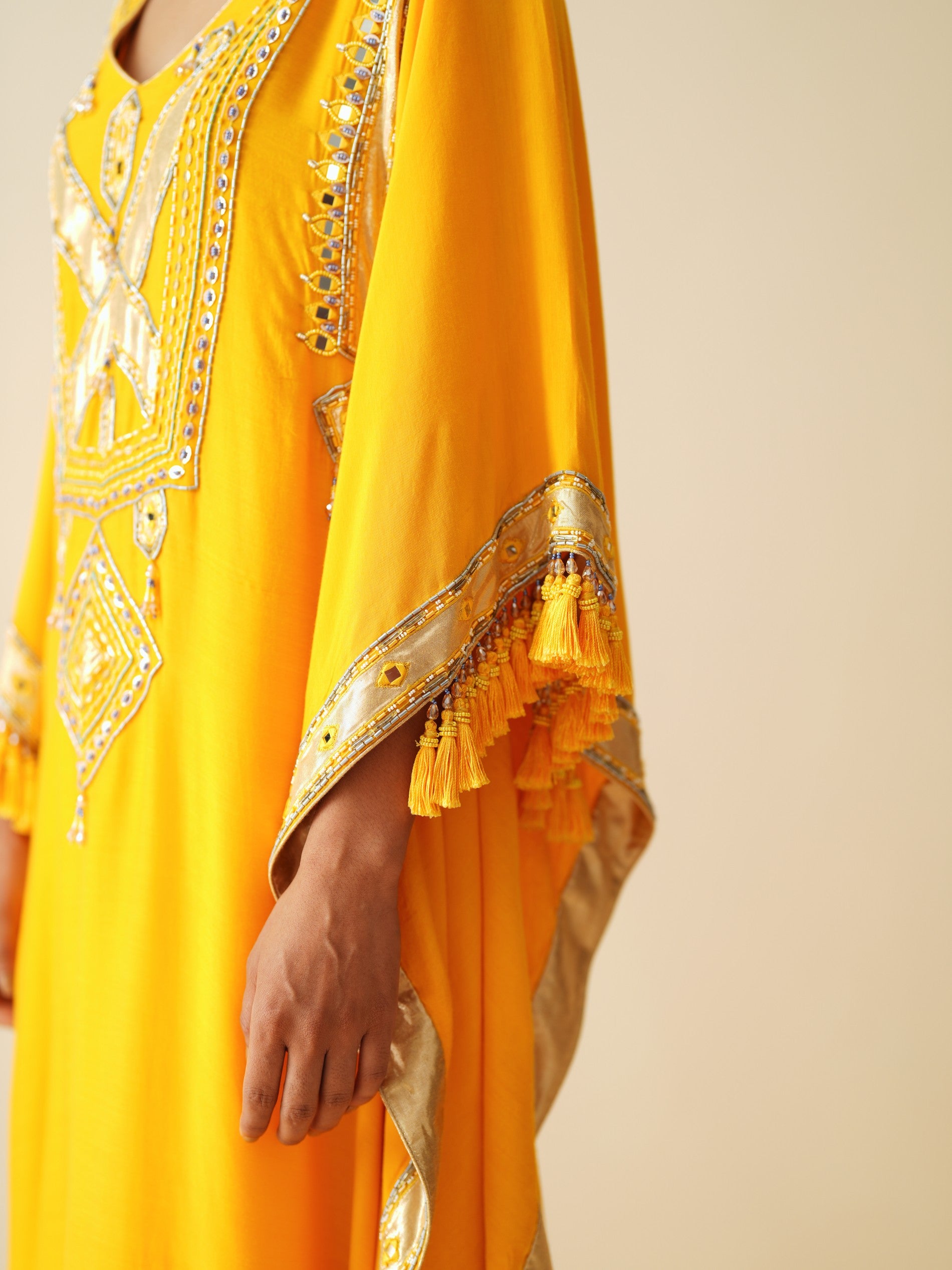 Designer Muslin Kaftan Set for Women in Mustard Orange