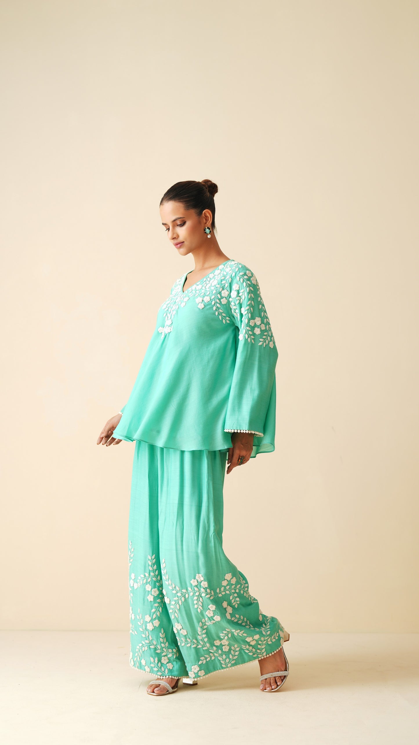 Stylish Sea Green Frock Style Cord Set for Women