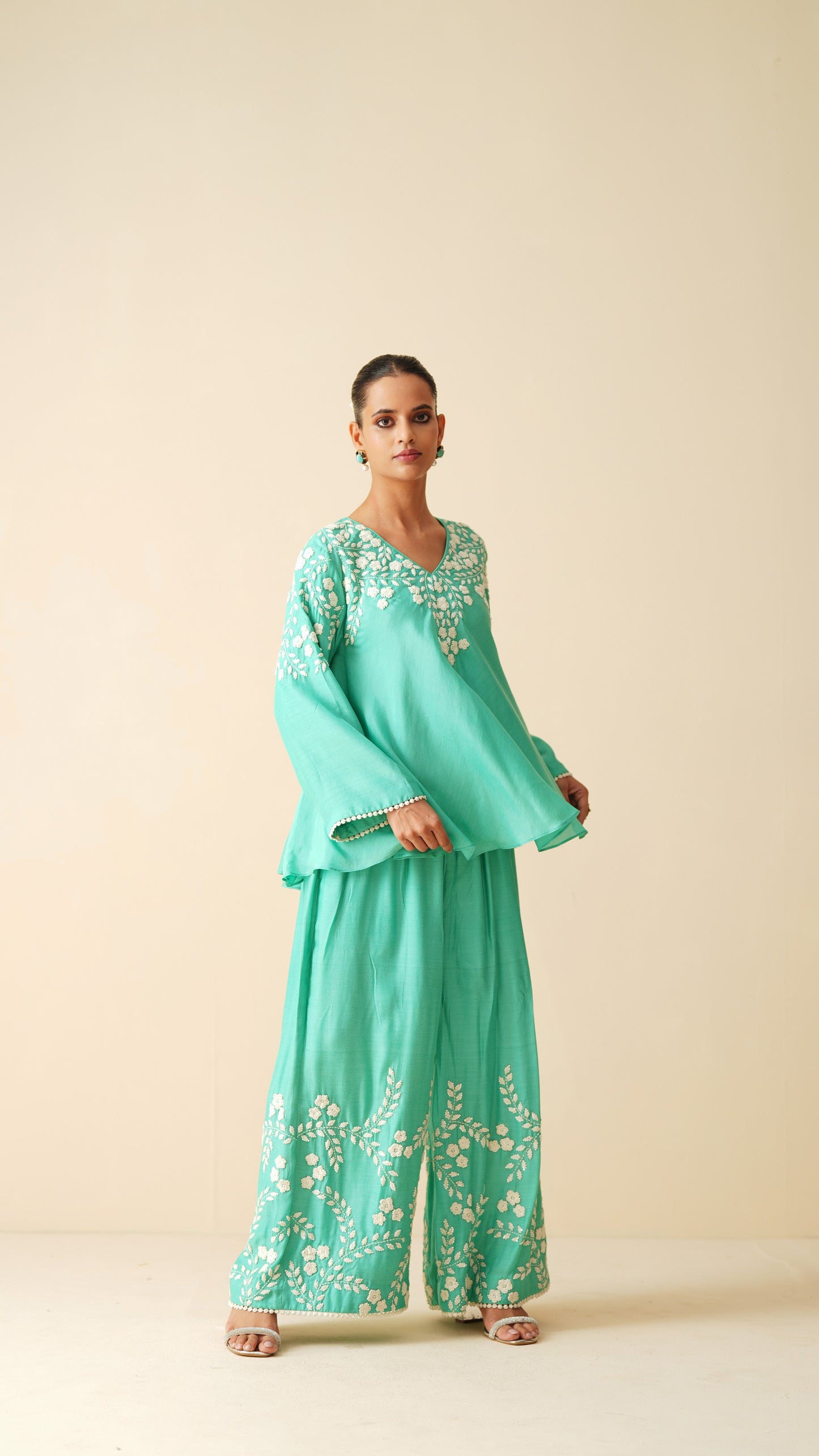 Stylish Sea Green Frock Style Cord Set for Women