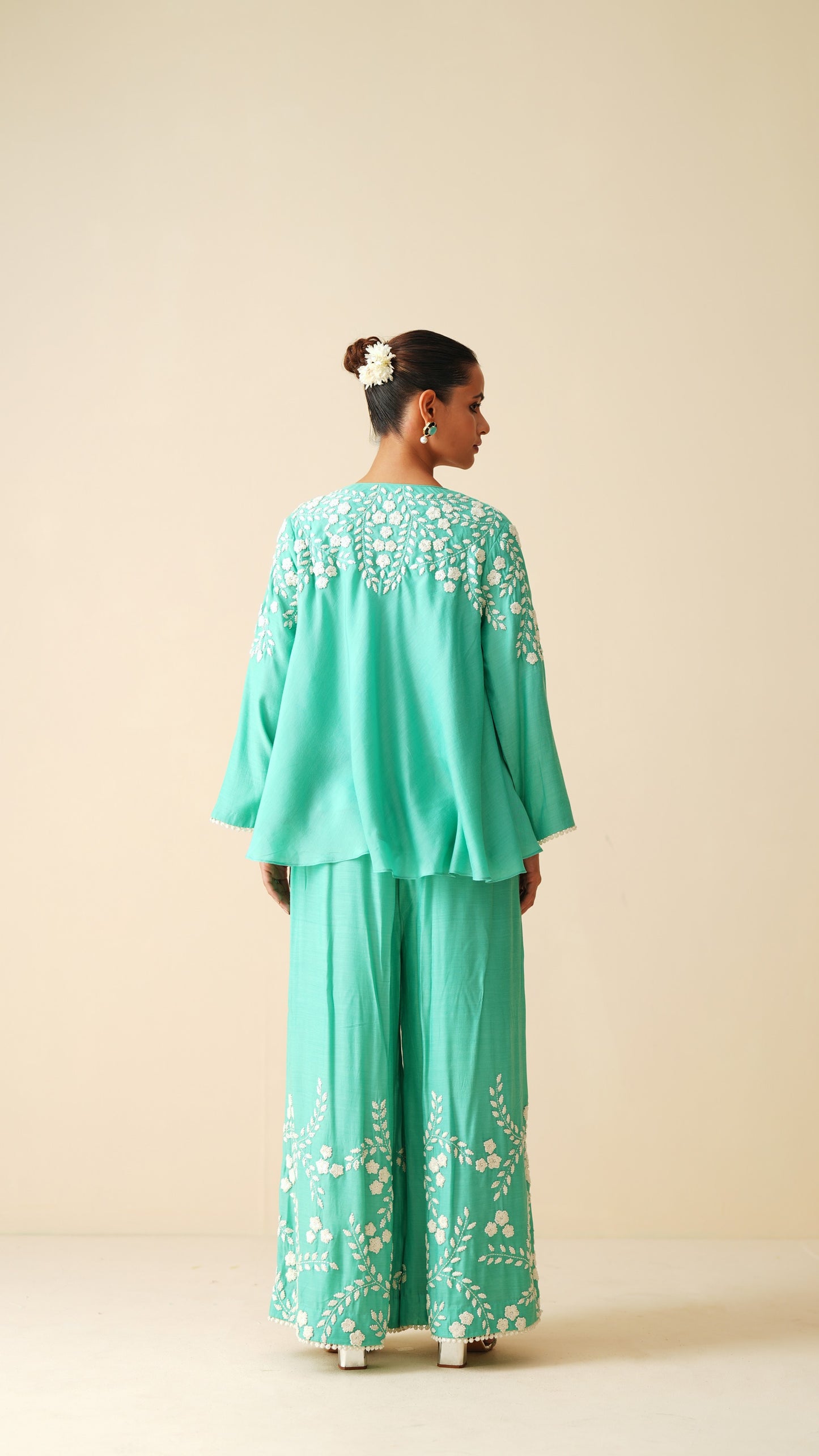 Stylish Sea Green Frock Style Cord Set for Women