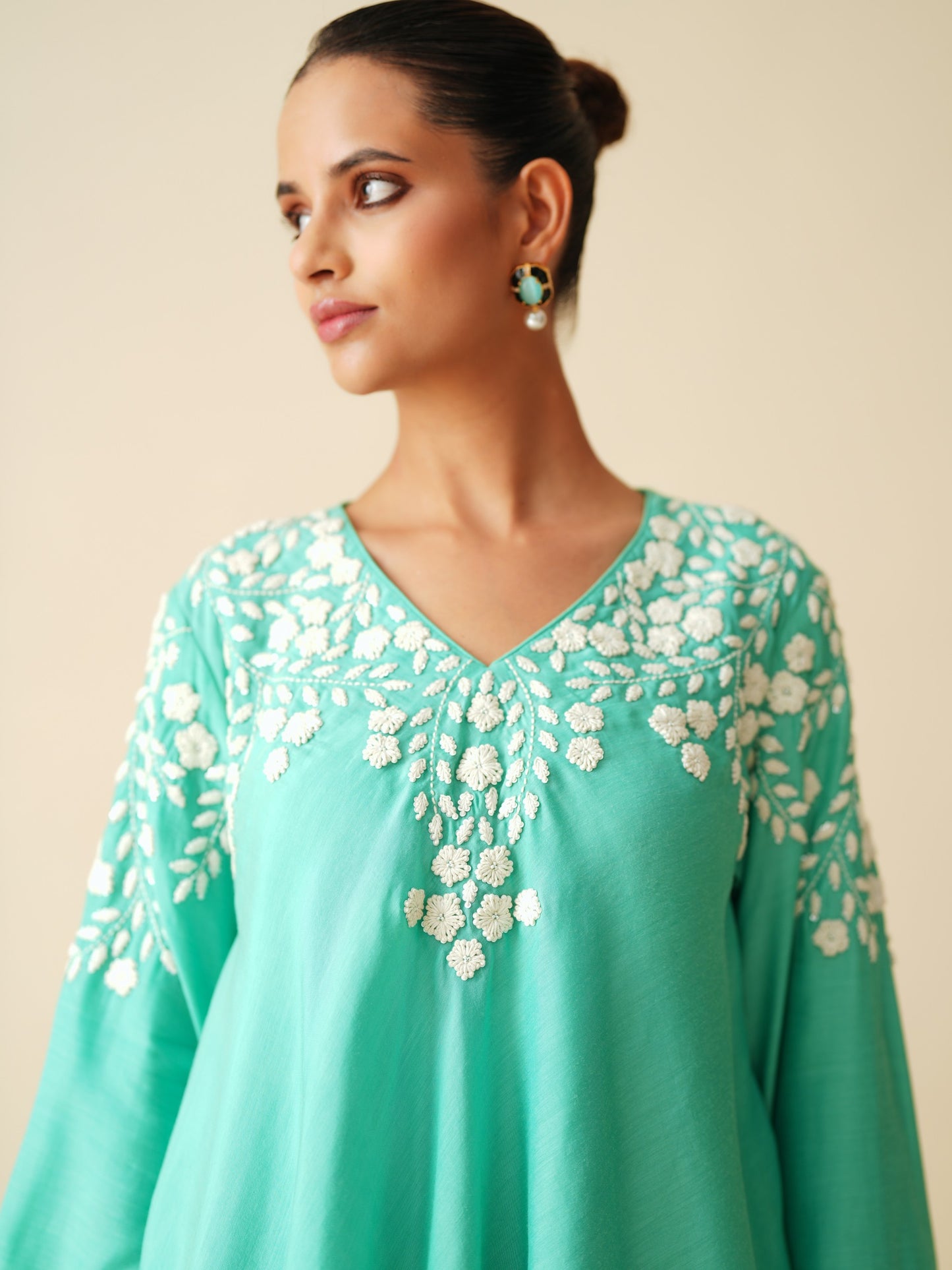 Stylish Sea Green Frock Style Cord Set for Women