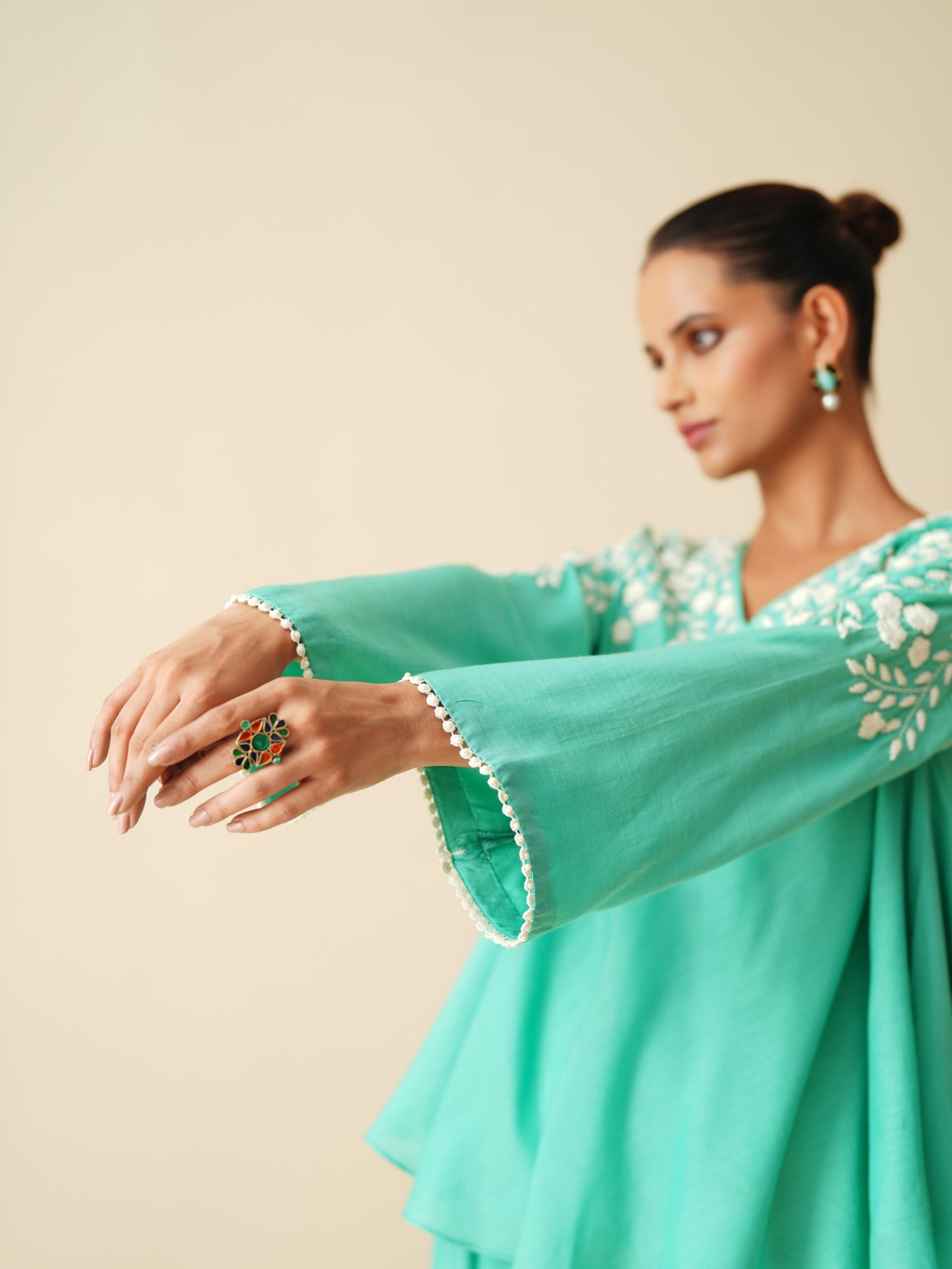 Stylish Sea Green Frock Style Cord Set for Women