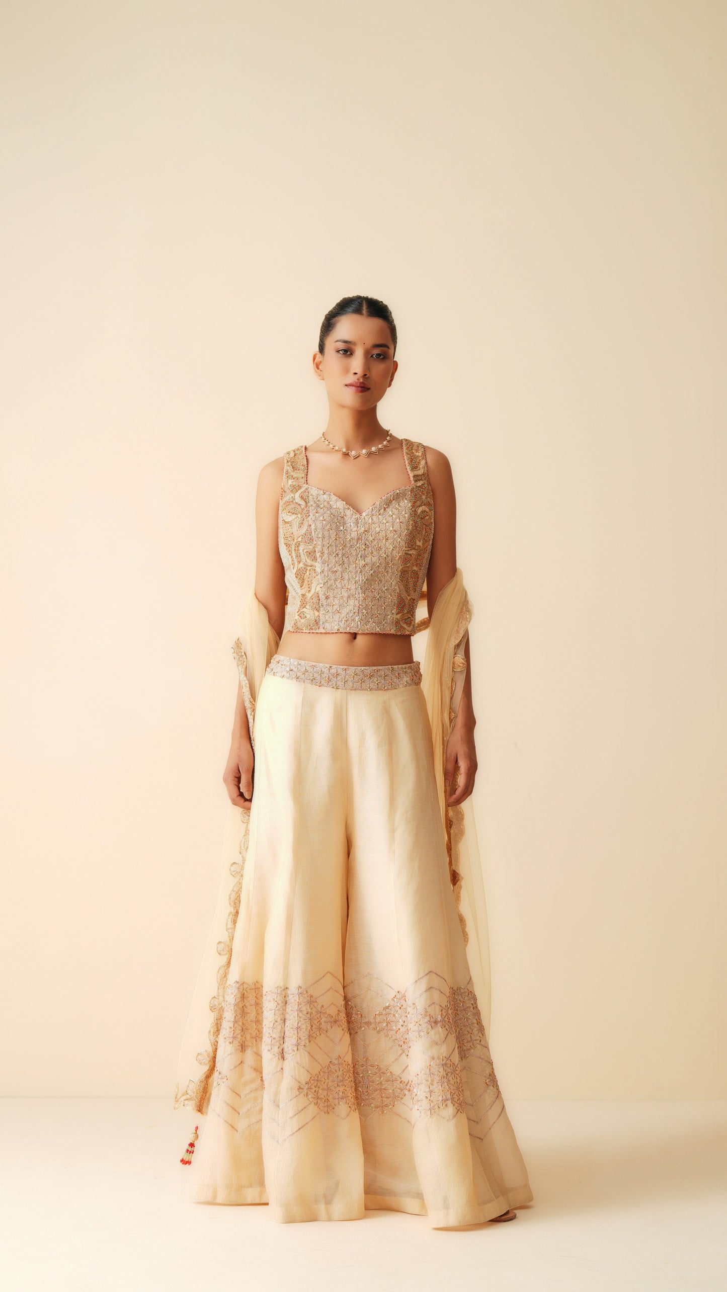 Sharara Set with Strappy Blouse & Dupatta